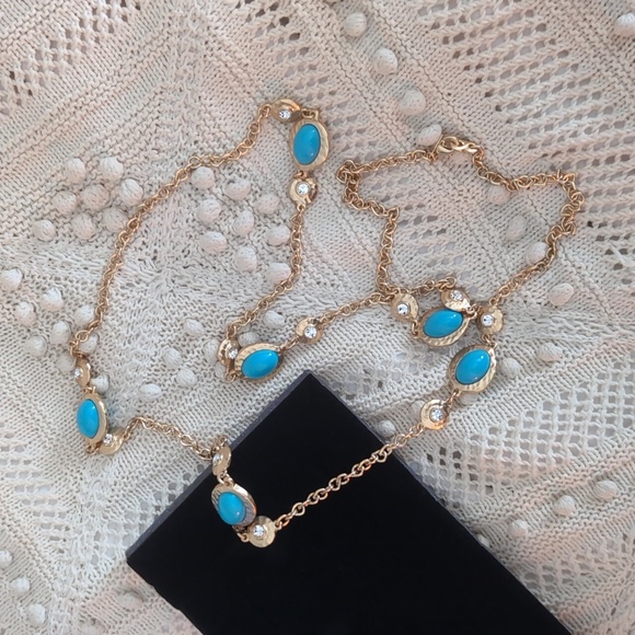 48" Kenneth Jay Lane Turquoise and Gold Necklace - Picture 2 of 5